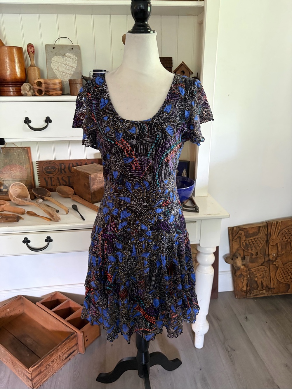 Tricotto Floral Lace Overlay Scoop Neck Dress